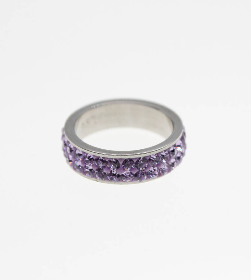 Ring - Silver Tone Ring with Purple Diamantes - ML2317