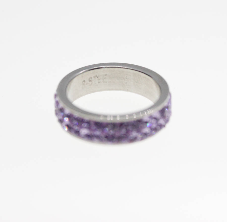Ring - Silver Tone Ring with Purple Diamantes - ML2317