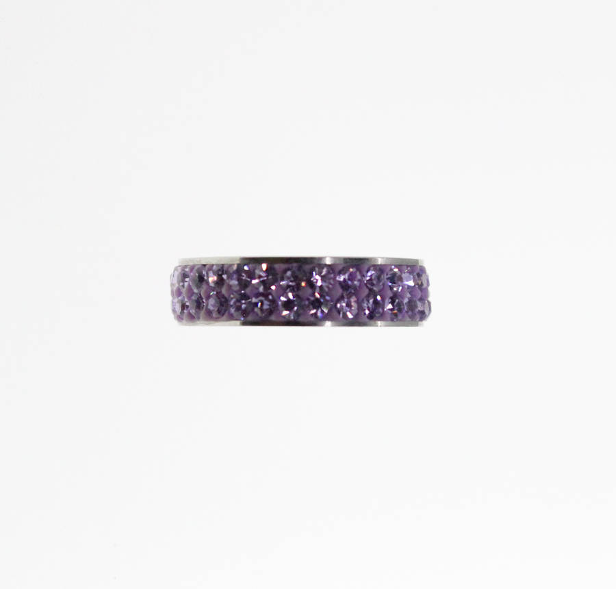 Ring - Silver Tone Ring with Purple Diamantes - ML2317