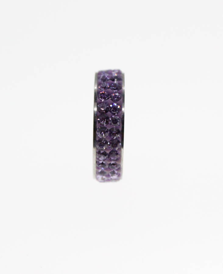 Ring - Silver Tone Ring with Purple Diamantes - ML2317