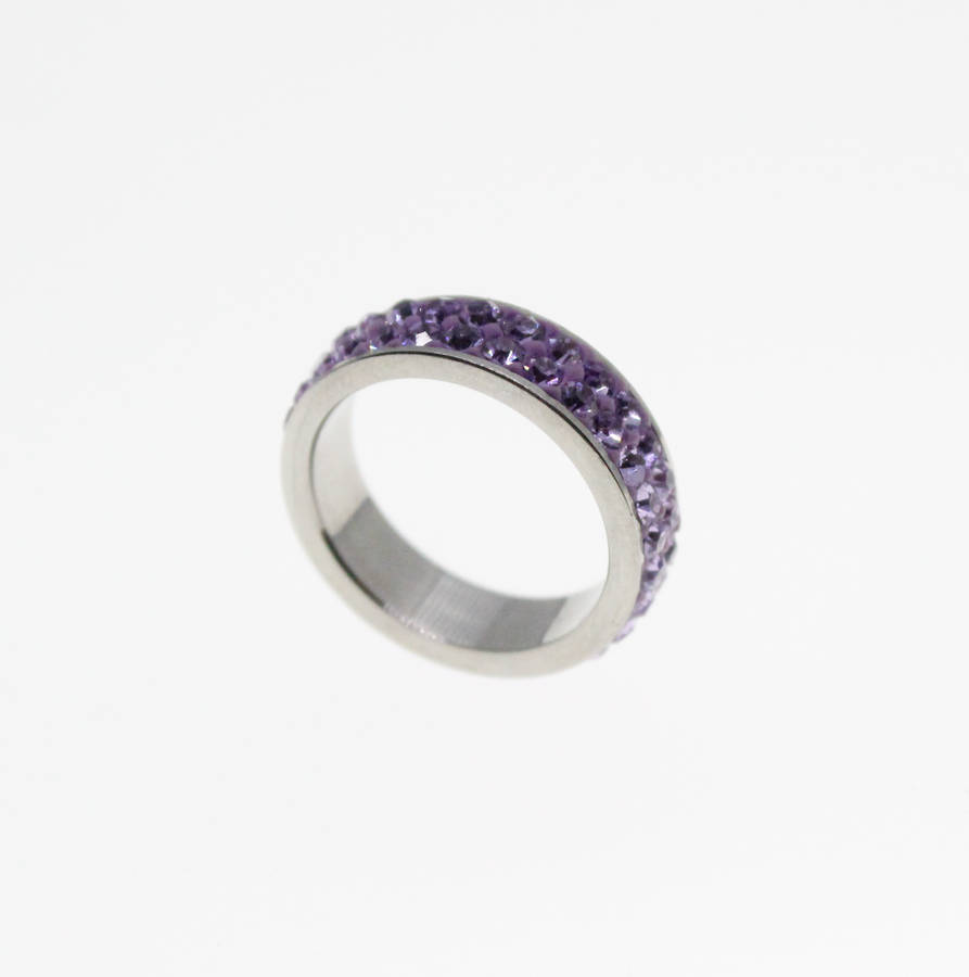 Ring - Silver Tone Ring with Purple Diamantes - ML2317