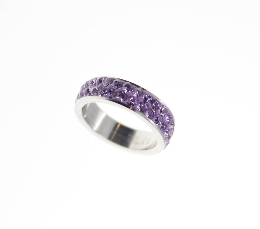 Ring - Silver Tone Ring with Purple Diamantes - ML2317