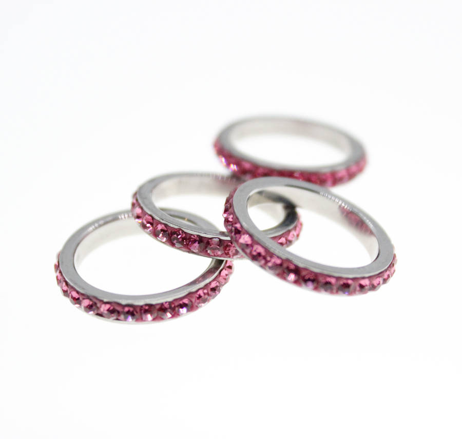 Rings - Fashion Stainless Steel 4 x Stack rings with Pink Diamantes - ML2320