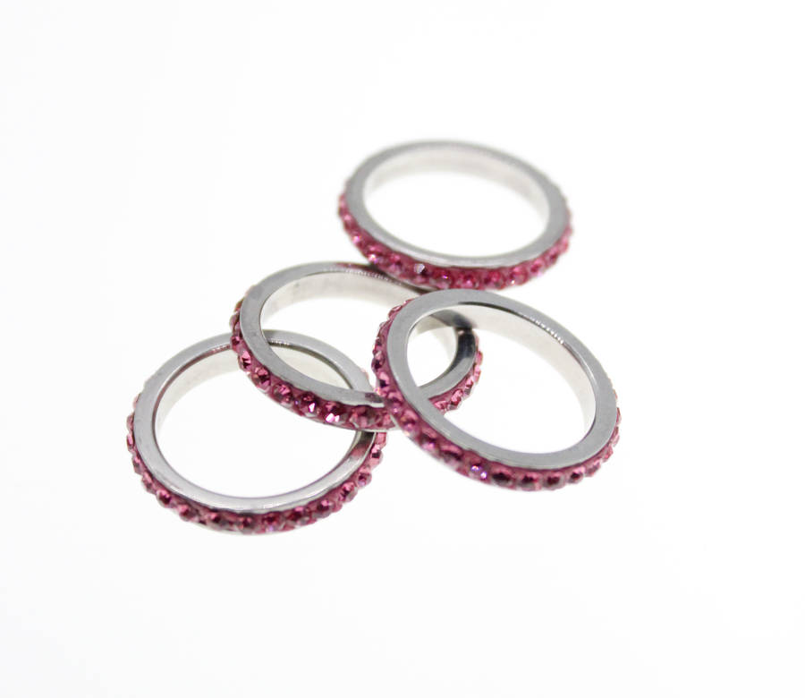 Rings - Fashion Stainless Steel 4 x Stack rings with Pink Diamantes - ML2320