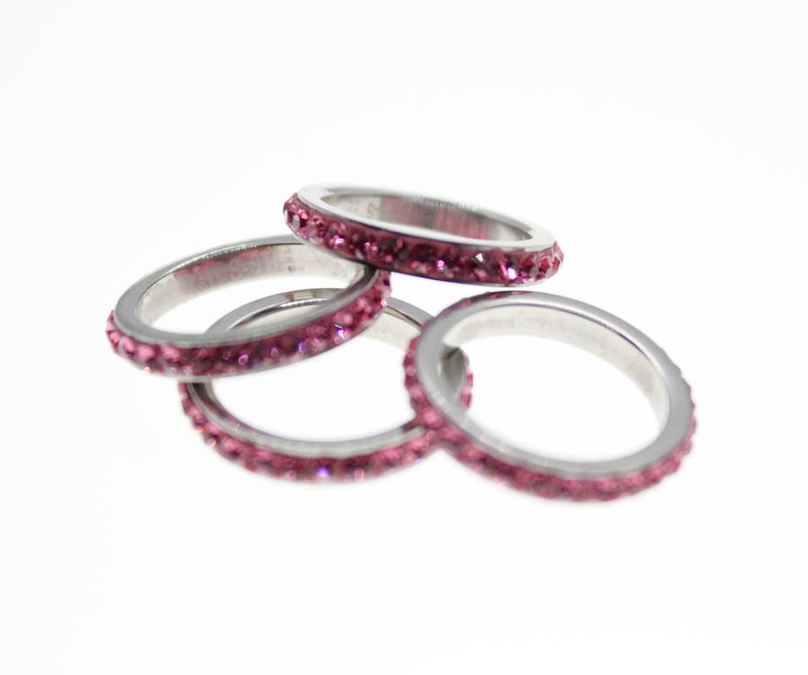 Rings - Fashion Stainless Steel 4 x Stack rings with Pink Diamantes - ML2320
