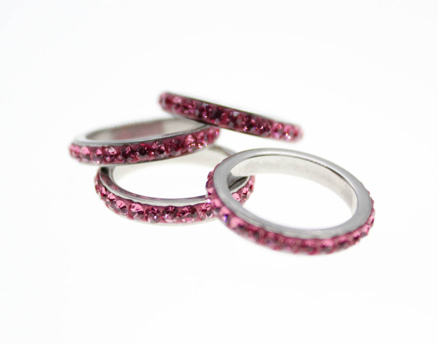 Rings - Fashion Stainless Steel 4 x Stack rings with Pink Diamantes - ML2320