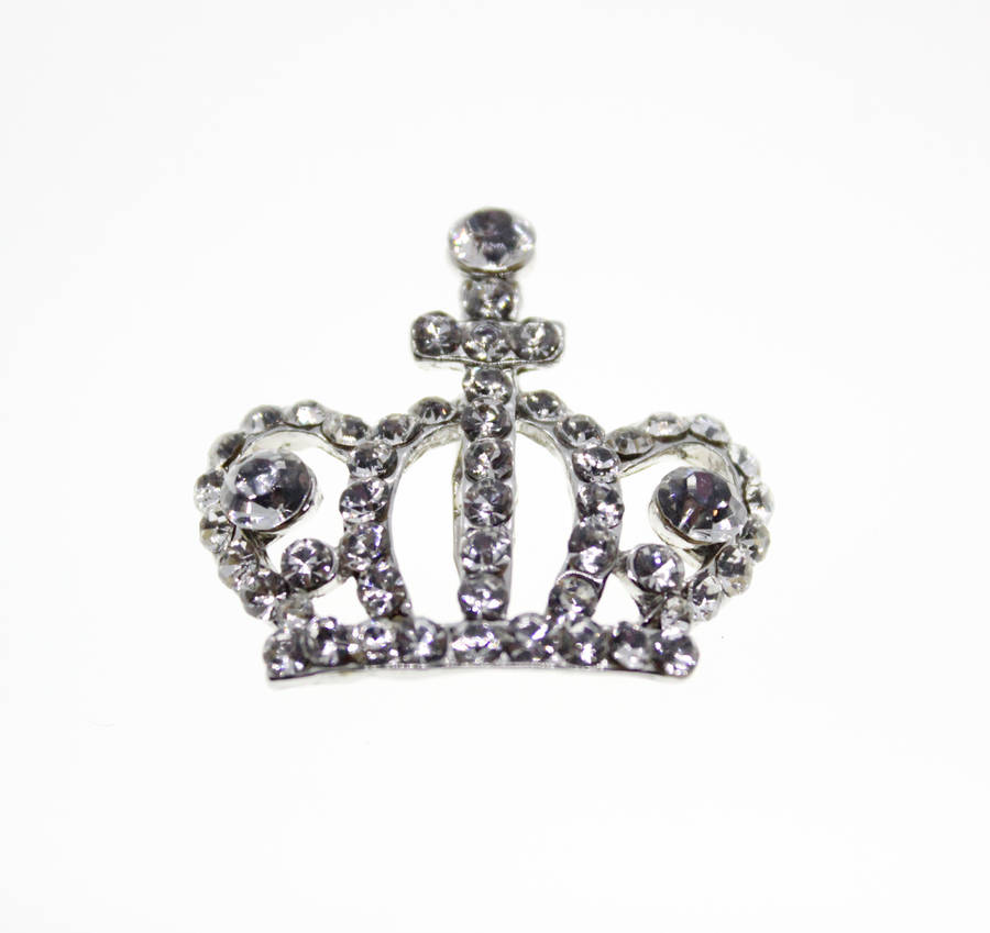 Brooch - Fashion Silver Tone Crown Brooch with Large and Small Diamantes - ML2326