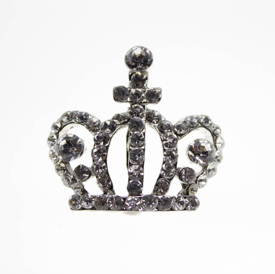 Brooch - Fashion Silver Tone Crown Brooch with Large and Small Diamantes - ML2326