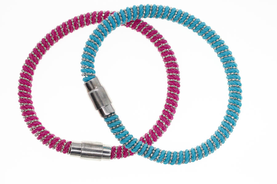 Bangles - Fashion Pink and Blue Spiral Bangles with Silver Tone Spirals - ML2347