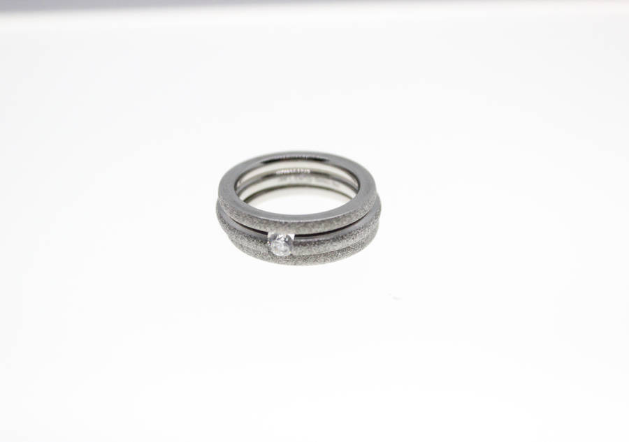 Rings - Fashion Stainless Steel Sparkle, 2 x Bands and Large Diamante, Stamped Del Coursy - ML2348