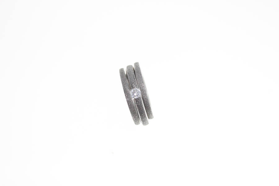 Rings - Fashion Stainless Steel Sparkle, 2 x Bands and Large Diamante, Stamped Del Coursy - ML2348