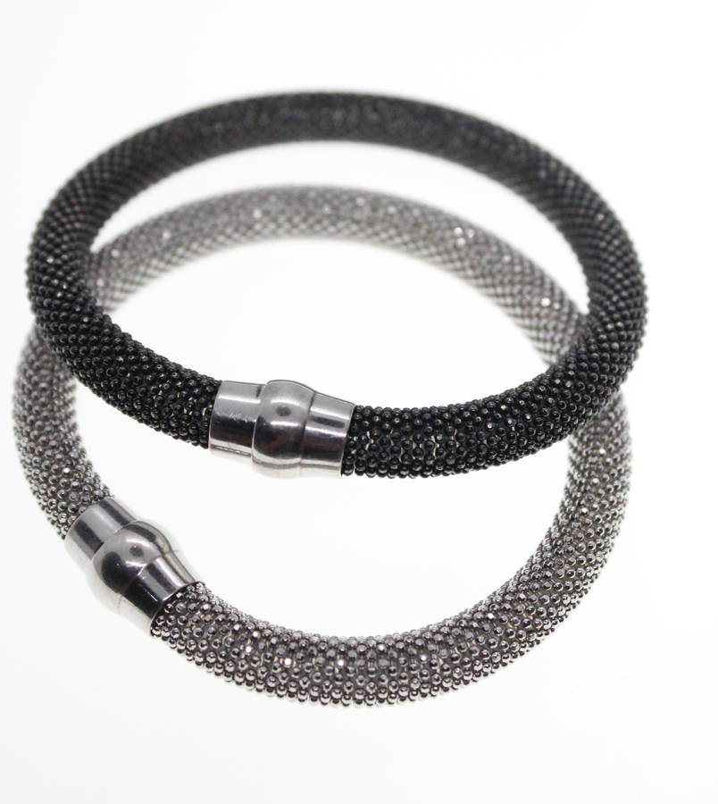 Bracelet - Fashion Silver and Black Tone, Magnetic Mesh Style Bracelets x 2 - ML2358