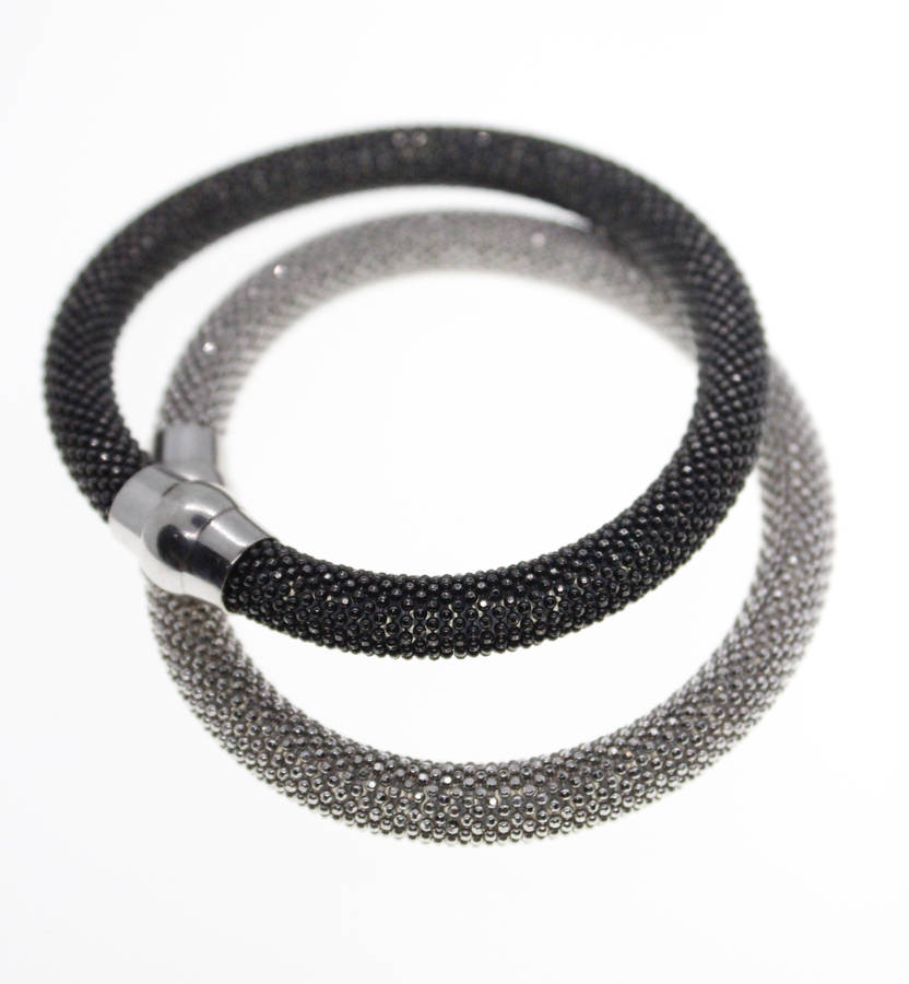 Bracelet - Fashion Silver and Black Tone, Magnetic Mesh Style Bracelets x 2 - ML2358