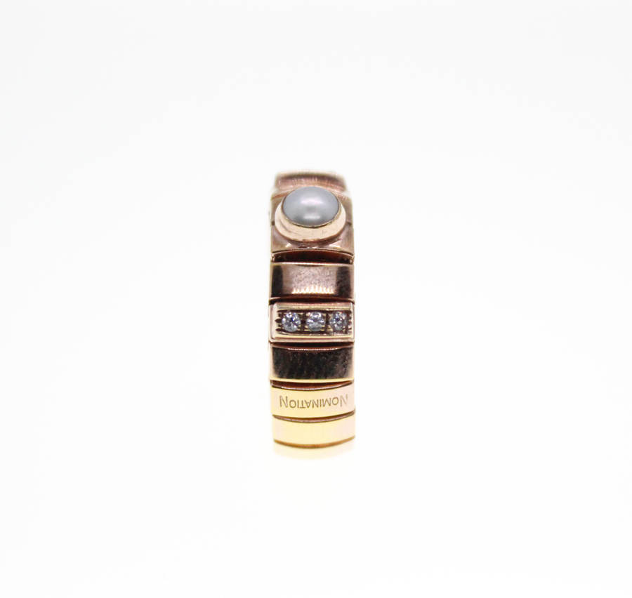 Ring - Fashion Bronze Tone Stretch, 6 Diamantes with Centre Faux Pearl, Stamped Nomination - ML2372