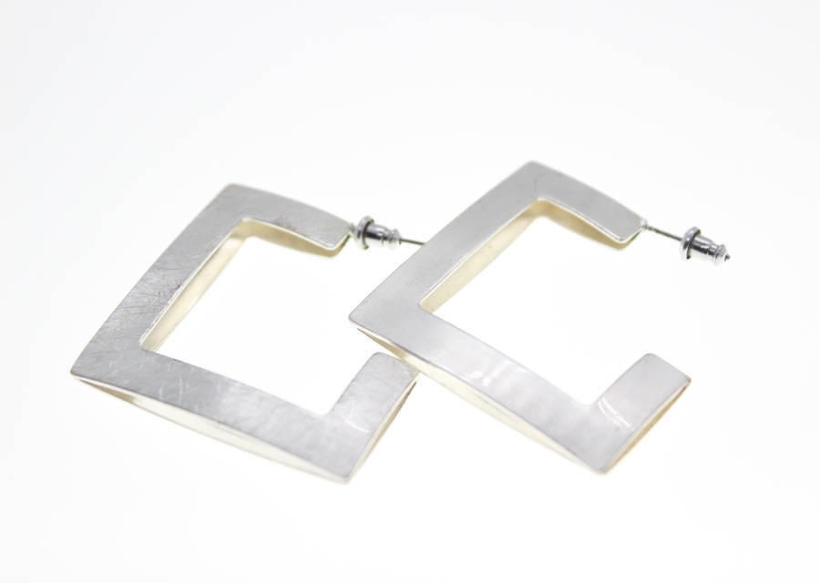 Earrings - Fashion Silver Tone Square Hoop for Pierced Ears - ML2373