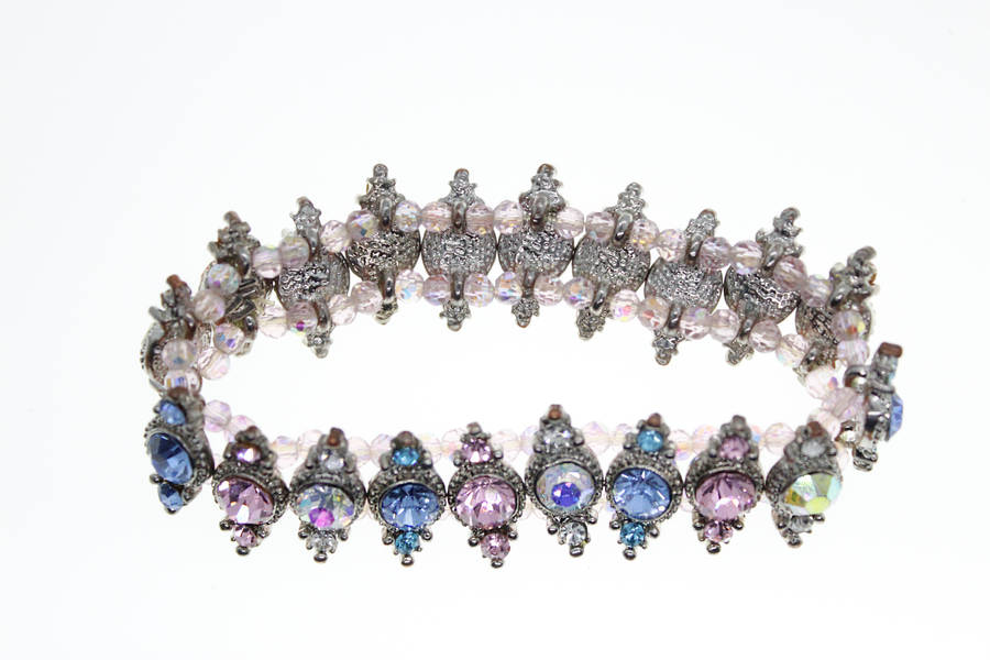 Bracelet - Fashion Silver Tone Elasticised Multicoloured Rhinestones - ML2374