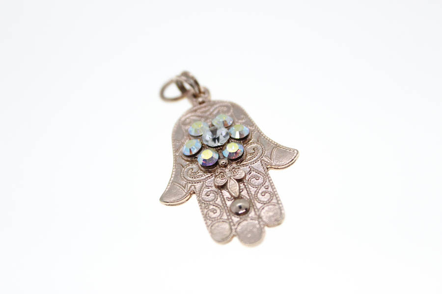 Pendant - Fashion Gold Tone Hamsa Hand with 7 Rhinestones - ML2381