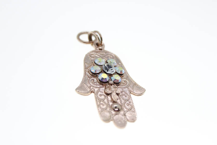 Pendant - Fashion Gold Tone Hamsa Hand with 7 Rhinestones - ML2381