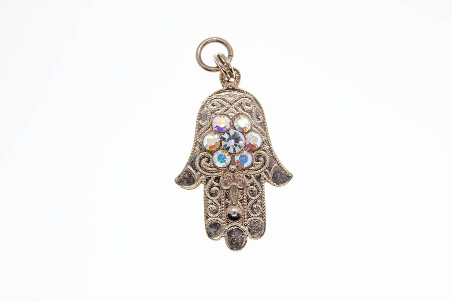 Pendant - Fashion Gold Tone Hamsa Hand with 7 Rhinestones - ML2381