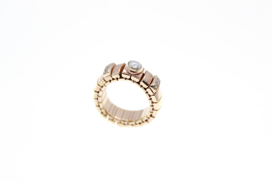 Ring - Fashion Nomination Stamped 925 Ring with Diamantes and White Centre Bead - ML2386