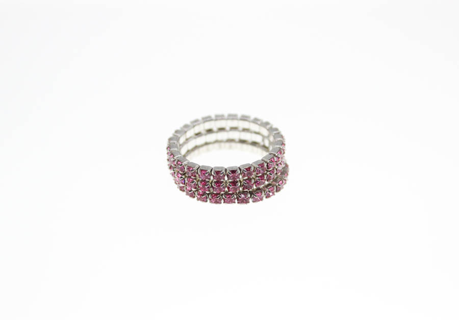 Ring - 3 x Fashion Stretch Silver Tone Rings with Pink Diamantes - ML2405