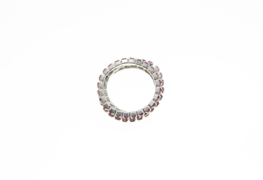 Ring - 3 x Fashion Stretch Silver Tone Rings with Pink Diamantes - ML2405
