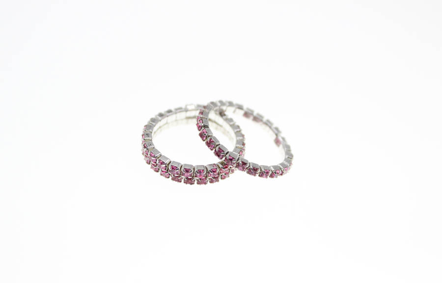 Ring - 3 x Fashion Stretch Silver Tone Rings with Pink Diamantes - ML2405