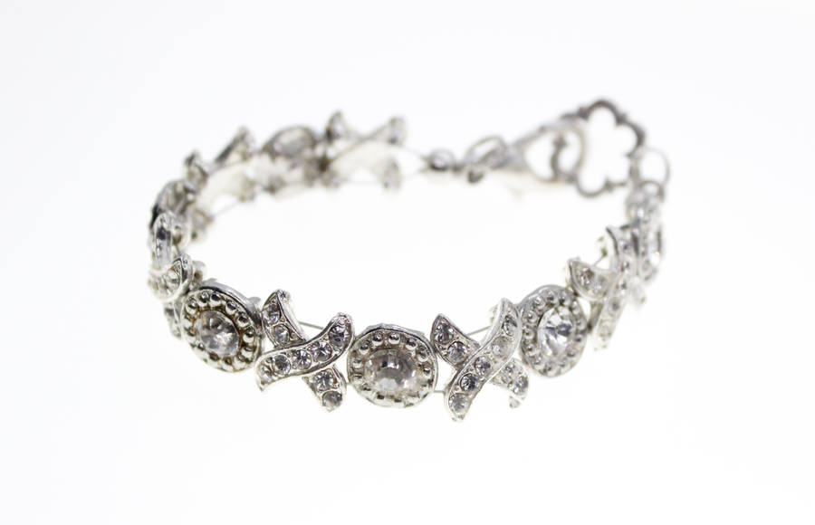 Bracelet - Silver Tone Noughts and Crosses Bracelet with Diamantes - ML2407