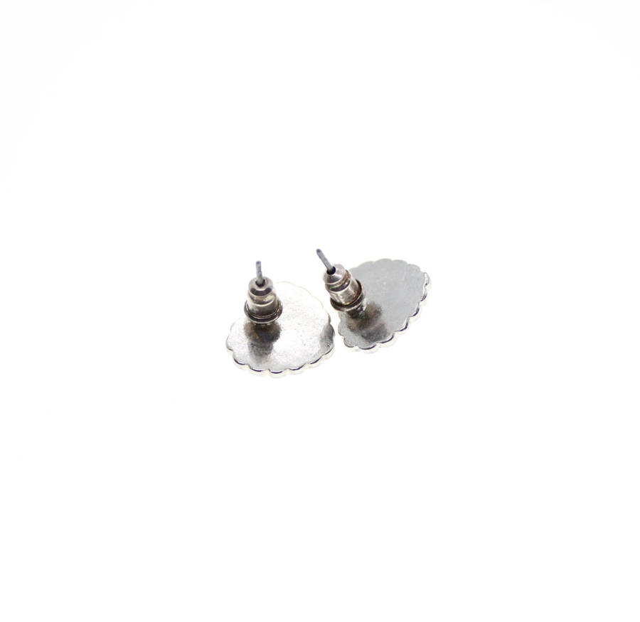 Earrings - Vintage Silver Tone Heart Earrings with small Bow and Rhinestones - ML2509