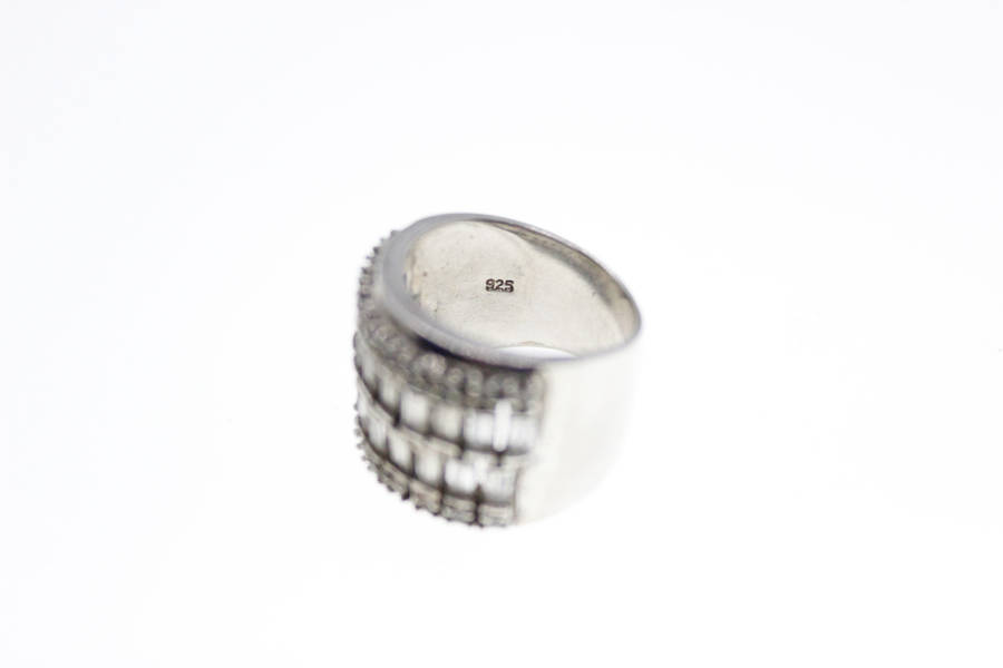 Ring - 925 Silver Ring with Rectangular and Small Diamantes - ML2549
