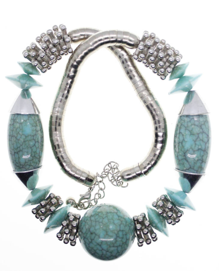 Necklace - Silver Necklace with Turquoise Beads - Lightweight - ML2562