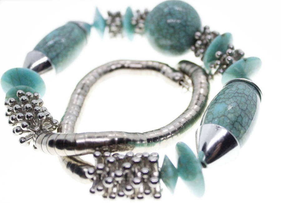 Necklace - Silver Necklace with Turquoise Beads - Lightweight - ML2562