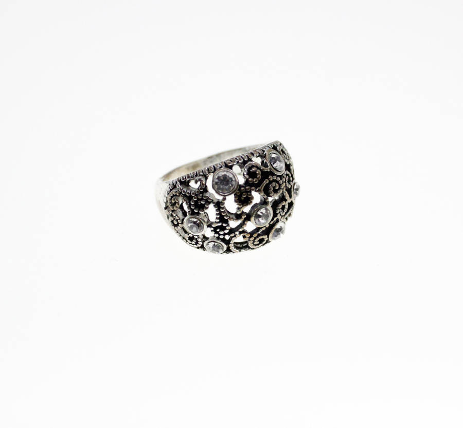 Ring - Fashion Silver Colour with White Round Stones - ML2564