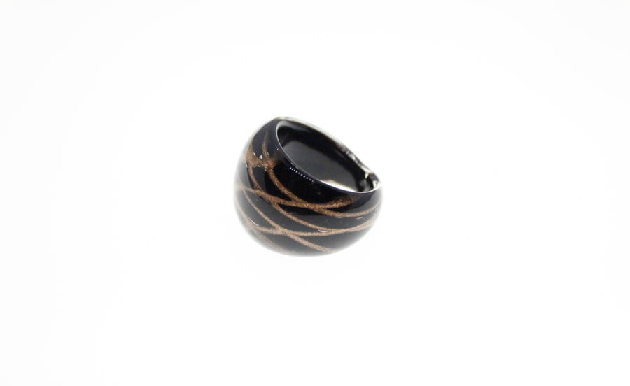 Fashion Ring - Chunky Black Plastic ring with Bronze Glittery Diamond Design - ML2566