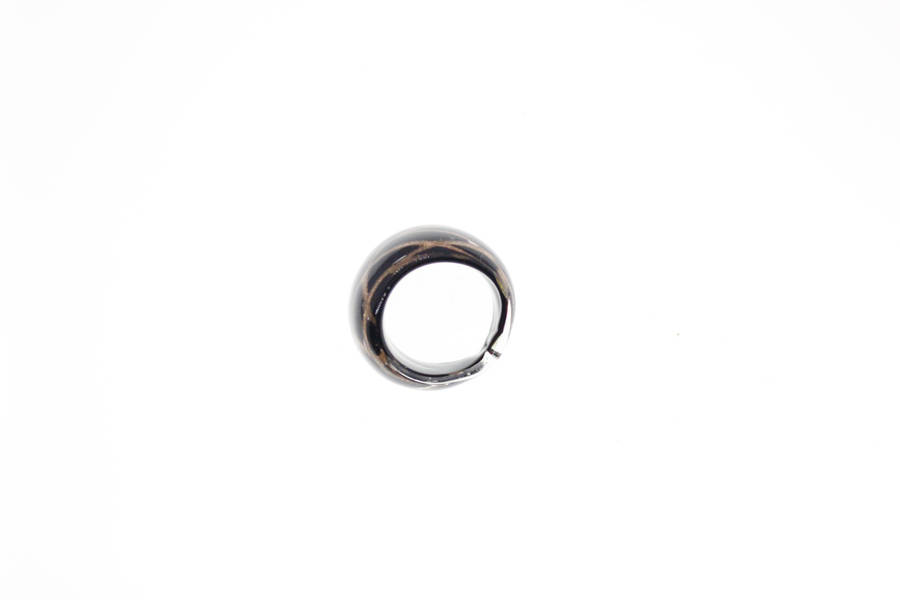 Fashion Ring - Chunky Black Plastic ring with Bronze Glittery Diamond Design - ML2566