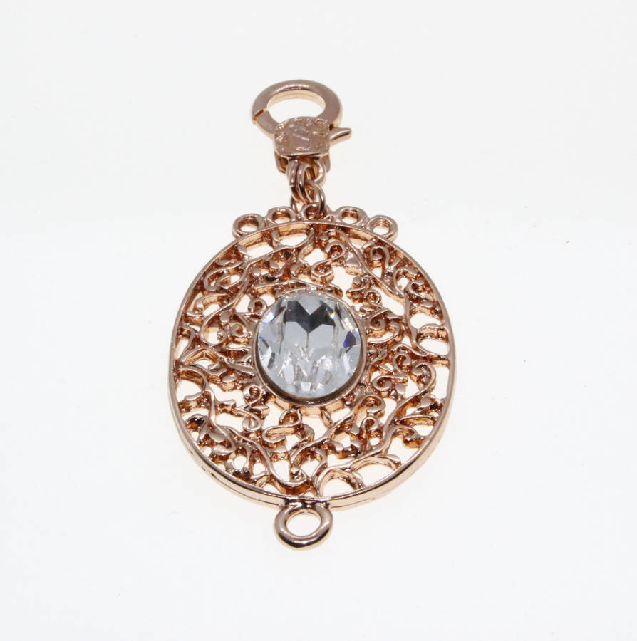 Pendant - Rose Gold Tone Oval Shape Filigree Pendant with large Clear Oval Centre Stone - ML2626