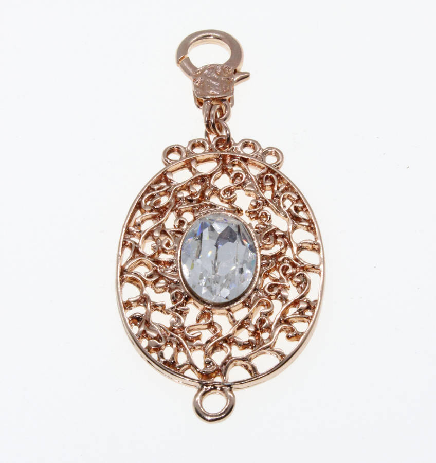 Pendant - Rose Gold Tone Oval Shape Filigree Pendant with large Clear Oval Centre Stone - ML2626