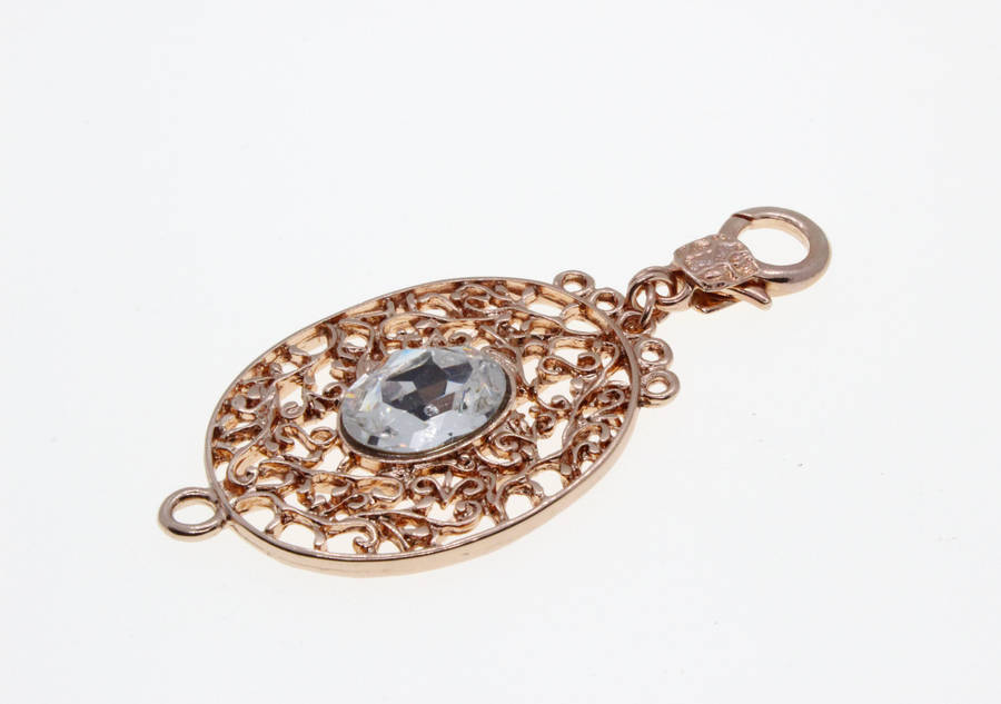 Pendant - Rose Gold Tone Oval Shape Filigree Pendant with large Clear Oval Centre Stone - ML2626