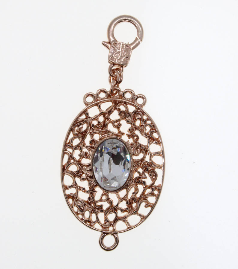 Pendant - Rose Gold Tone Oval Shape Filigree Pendant with large Clear Oval Centre Stone - ML2626