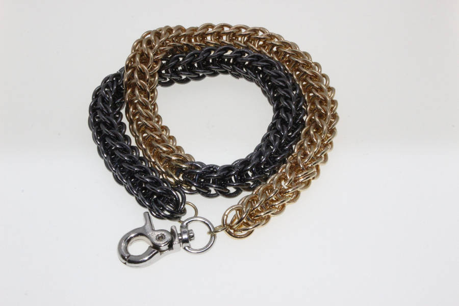 Necklace - Fashion Charcoal and Gold Tone Chain Style Necklace with Silver Tone Clasp - ML2635