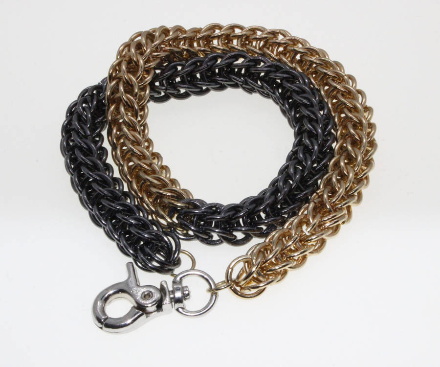 Necklace - Fashion Charcoal and Gold Tone Chain Style Necklace with Silver Tone Clasp - ML2635