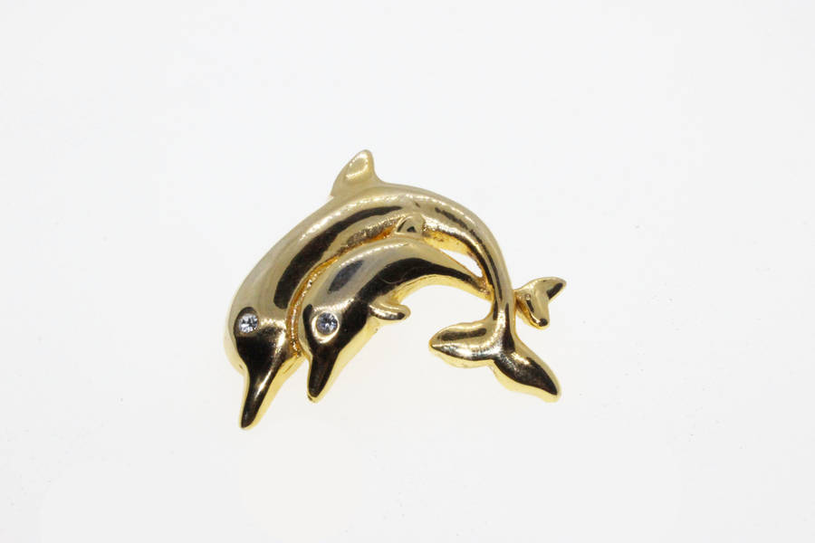 Scarf Pin - Gold Tone Dolphin with Baby. Diamante Eyes - ML2679