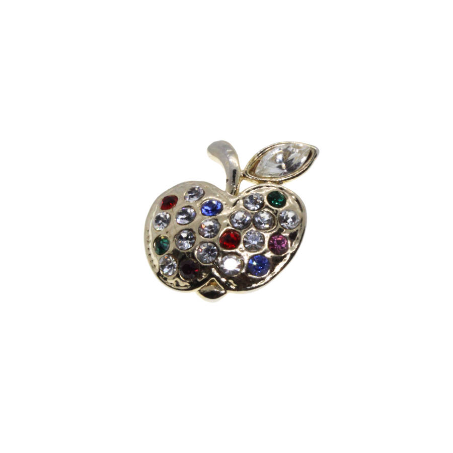 Brooch - Gold Tone Apple Design with Red, Clear, Green, Blue & Pink Rhinestones - ML2710