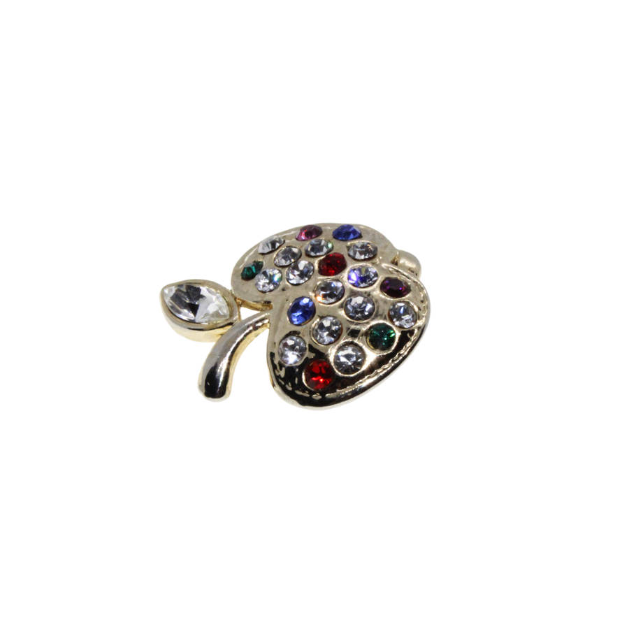 Brooch - Gold Tone Apple Design with Red, Clear, Green, Blue & Pink Rhinestones - ML2710
