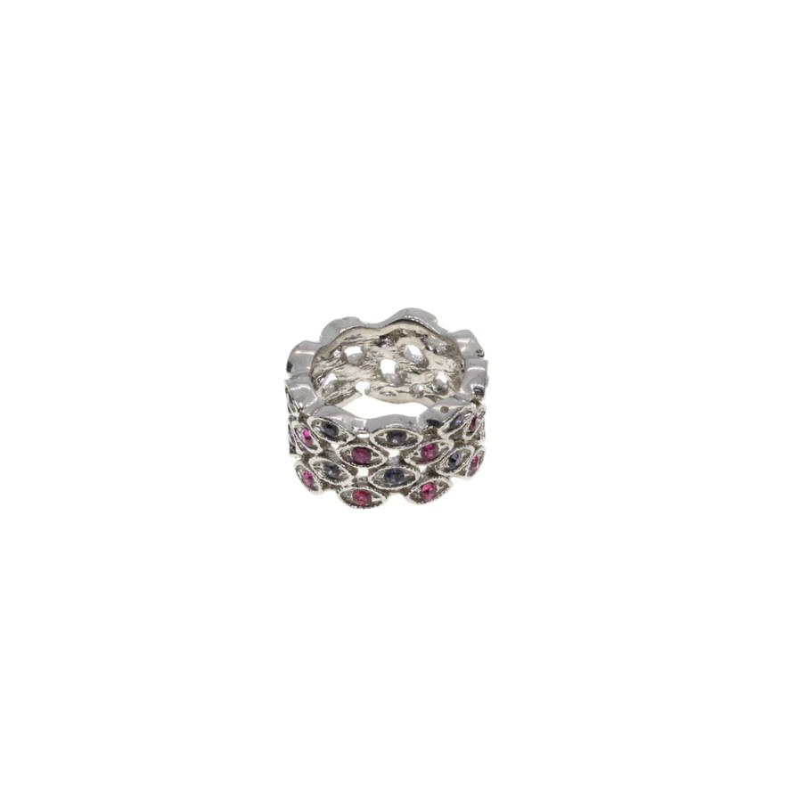 Ring - Silver Tone with Pink and Purple Rhinestones - ML2745