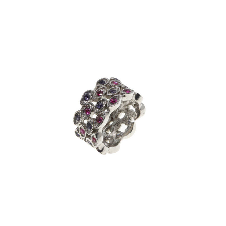 Ring - Silver Tone with Pink and Purple Rhinestones - ML2745