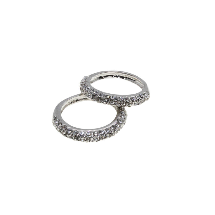 Ring - 2 x Silver Tone Band with 3 Rows of Diamantes - ML2764