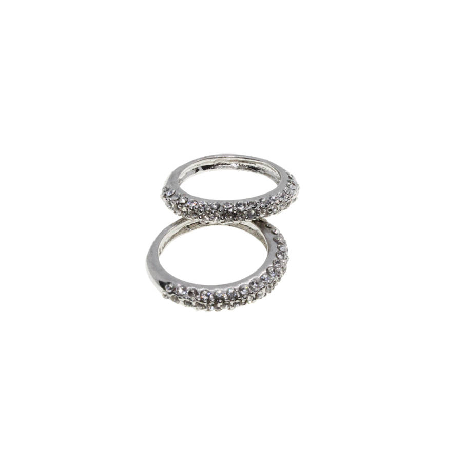 Ring - 2 x Silver Tone Band with 3 Rows of Diamantes - ML2764
