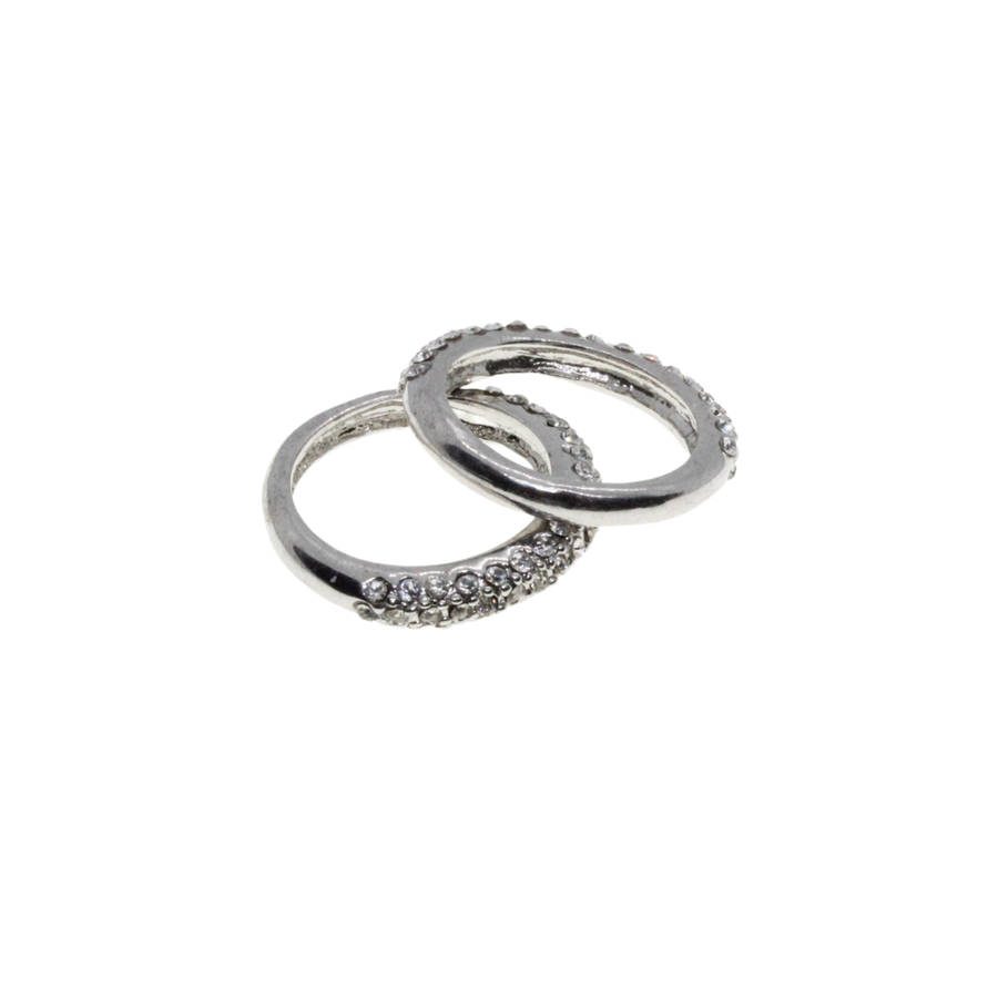 Ring - 2 x Silver Tone Band with 3 Rows of Diamantes - ML2764