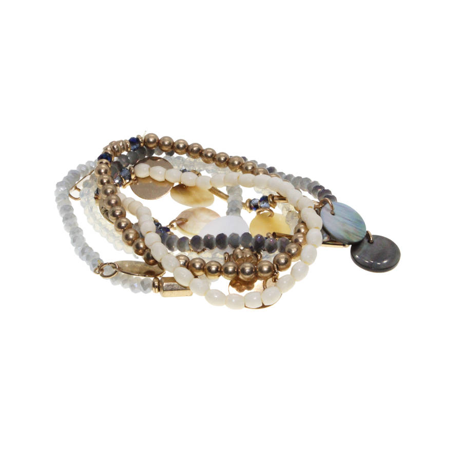 Bracelet - Gold Tone Multi Pack of 6 Bracelets. Multi-Coloured Beads - ML2770